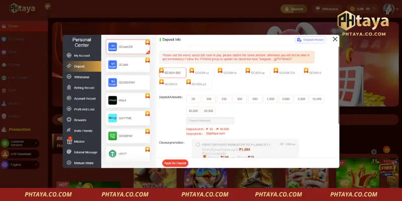 Payment Methods at PHTAYA